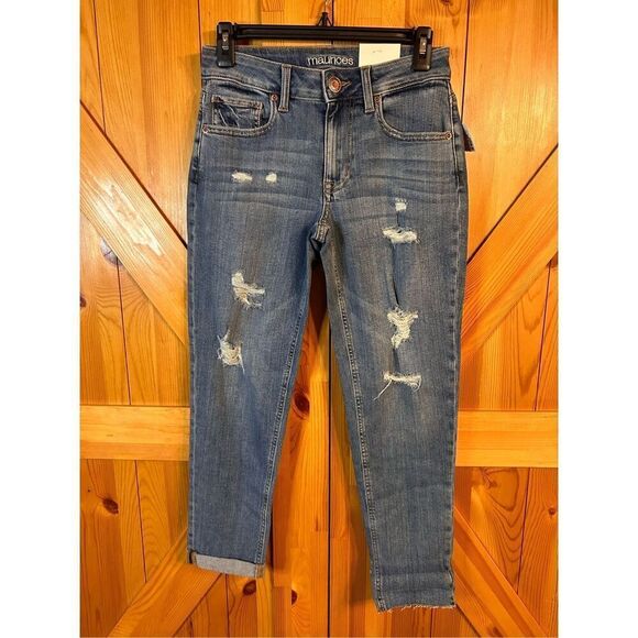 Maurices jeans boyfriend crop size 0 distressed stretch raw hem nwt (4674) - Picture 1 of 7